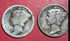 1926D & 1927D US Mercury SILVER Dimes! Set of 2 with Mint Marks! Old US Coins!