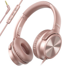 Over Ear Headphones Wired Foldable Mic Volume 3.5mm Rose Laptop Tablet PC