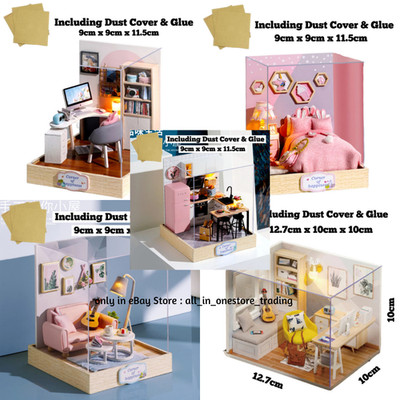 DIY Wooden Miniature Dollhouse Kit Wooden House with Furniture Dust Cover