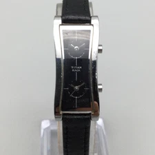 Titan Raga Womens Watch 16mm Dual Time Black Dial Leather Band New Battery