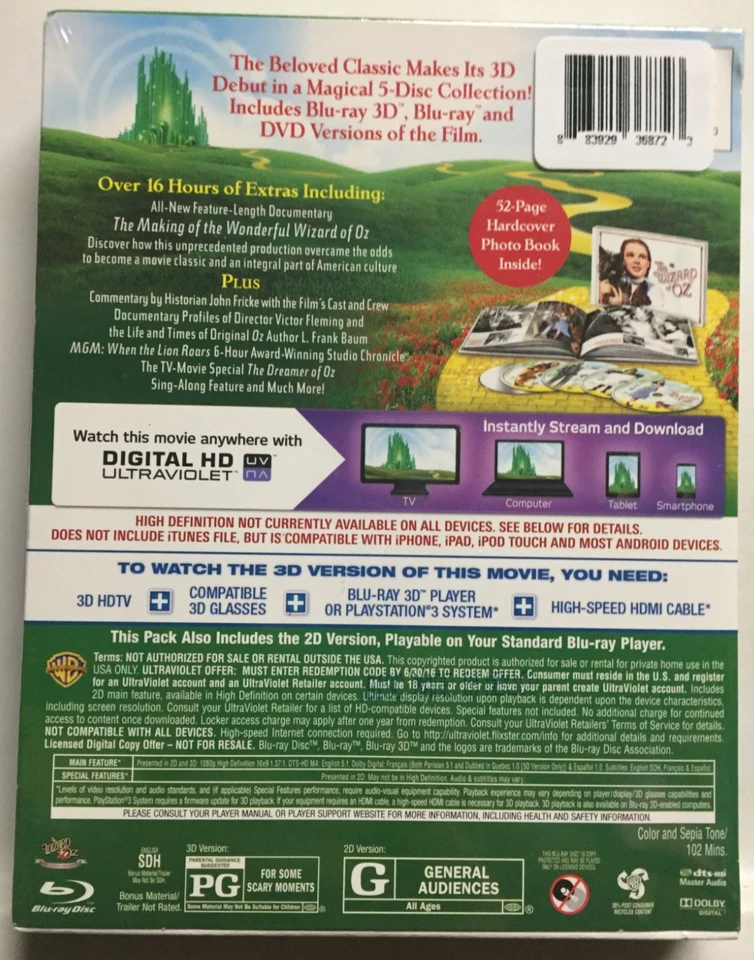 The Wizard of Oz 3D & 2D [1939](Blu-ray/DVD, 2013,5-Disc) Lenticular Slip & Book - Image 4 of 4