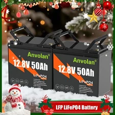 2pcs 12V 50Ah Battery Lithium Iron Phosphate LiFePO4 Battery For RV Marine Solar
