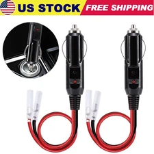 2Pcs Fused Male Car Cigarette Lighter Socket Plug Connector Cable Leads 12V~24V