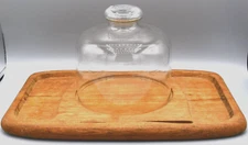 Vintage Kalmar Teak Wood Cheese Board Glass Dome Charcuterie Appetizer Snack