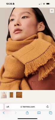 NIB Hermes Rayee Shawl Camel Tan Stole Scarf Thick Warm Cashmere