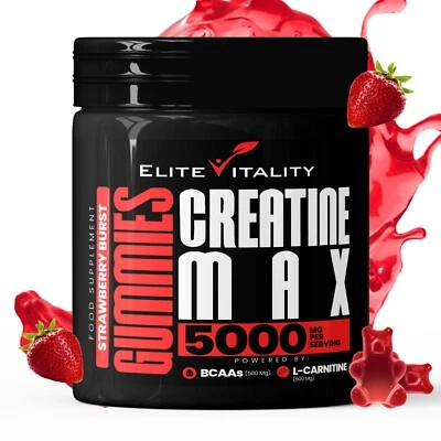 ELITE VITALITY Creatine Max Gummies 5000mg plus 500mg BCAAs + 500mg L-Carnitine - 90 Gummies