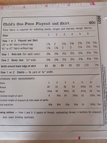 Vintage Simplicity Sewing Pattern 3031 Child Size 6 PlaySuit Romper And Skirt - Picture 7 of 8