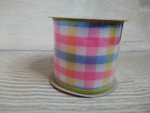 New! Plaid Easter Ribbon 2.5" x 3 Yd Wired Edge Ribbon Bows Wreath Crafts Spring - Picture 2 of 6