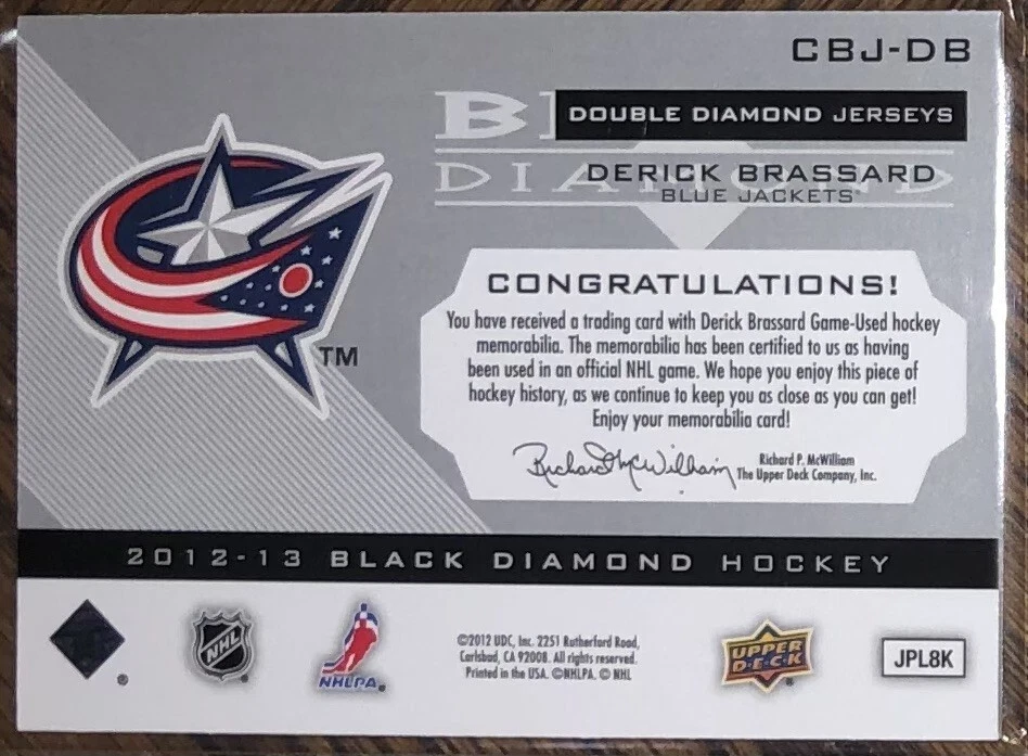 2012-13 UPPER DECK BLACK DIAMOND DOUBLE DIAMOND DERICK BRASSARD GAME USED CARD - Image 2 of 2