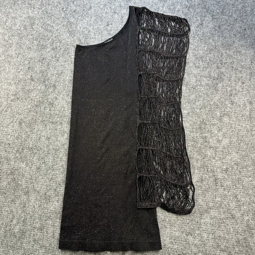 bebe Kleid Medium Large schwarz gold glitzernd One Shoulder Stretch Made in USA - Bild 2 von 15