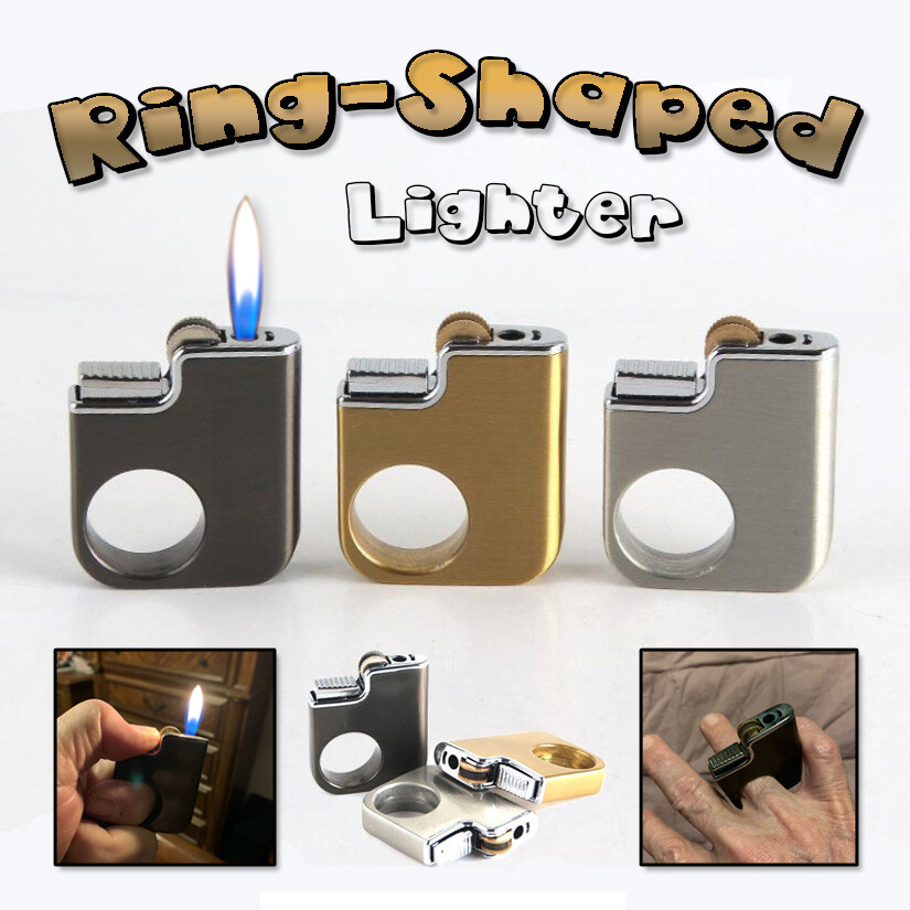 **METAL** Cigarette Butane Gas Flame Mini Ring Lighter 'Man Gift' Idea -3 Colors