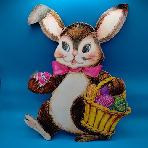 Vtg Easter Bunny Brown White Rabbits Flowers Die Cut Paper Wall Decorations - Picture 8 of 16