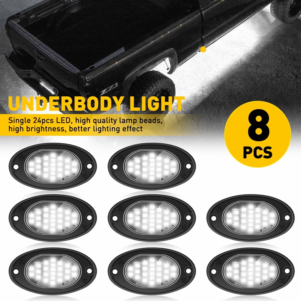 8 White LED Rock Lights for Jeep Truck ATV UTV SUV Off-Road Underbody Lighting