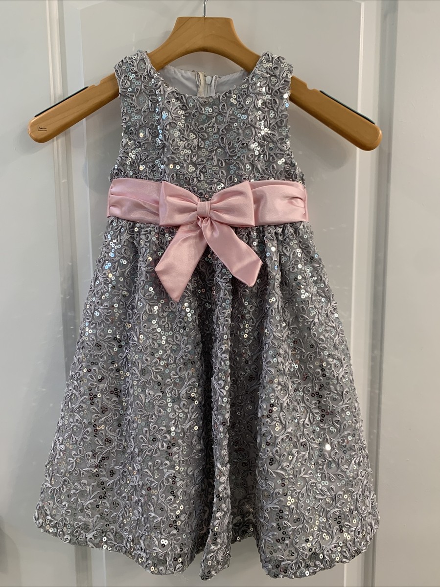 Robe De Soirée Fille Rare Editions - Grise à Paillettes Argent - Taille 6X - Occasion Très Bon état