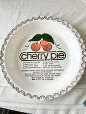 Vintage Ceramic Cherry 10.5" Pie Dish w/ recipe READ Grandma Core