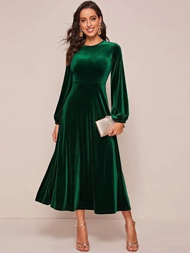 WISHES BALLOON SLEEVE DRESS / GREEN main image 0