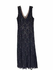 219 R M Richards Women's Blue Sleeveless Glitter Lace Gown Dress Size 16