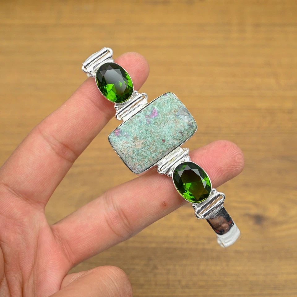 Ruby Fuchsite With Peridot Bracelet 925 Sterling Silver Natural Handmade - Image 2 of 4