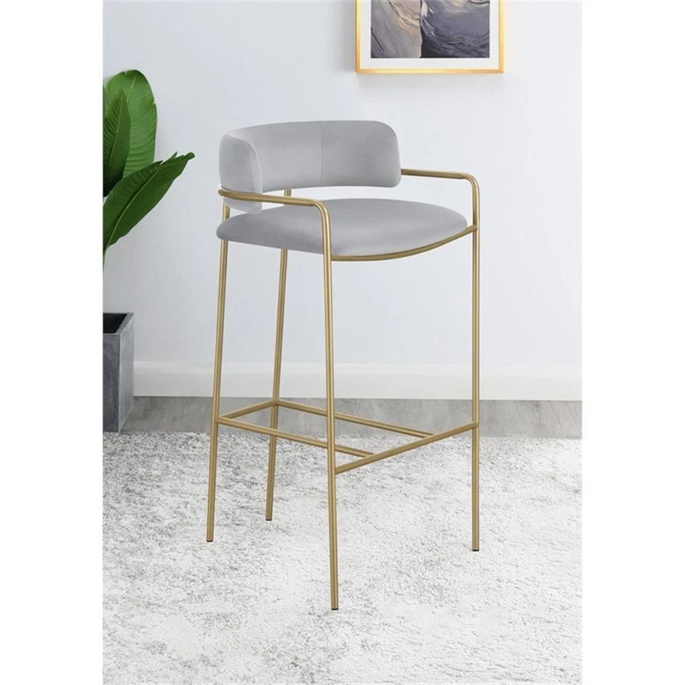 Coaster Comstock Velvet Upholstered Low Back Stool Gray and Gold - Image 2 of 3