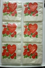 NOS Six Packs Valentine's Day Napkins American Greetings Heart Love Roses