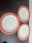 Vintage Pyrex Flamingo Pink Cup Dessert Saucer Plates 6” White Glass Set Of 3