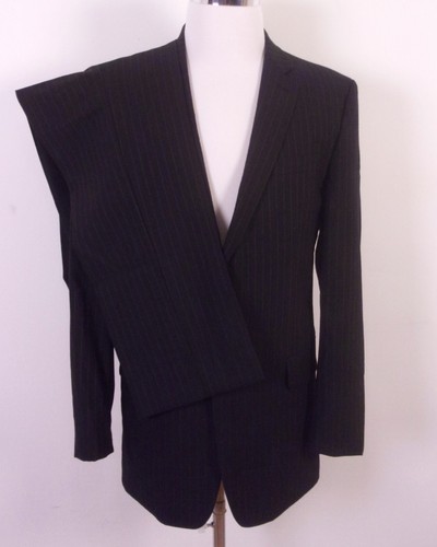 EUC Andrew Fezza Assets Black Chalkstripe 100% Wool 2 Pc Business Suit sz 42 L - Picture 1 of 7