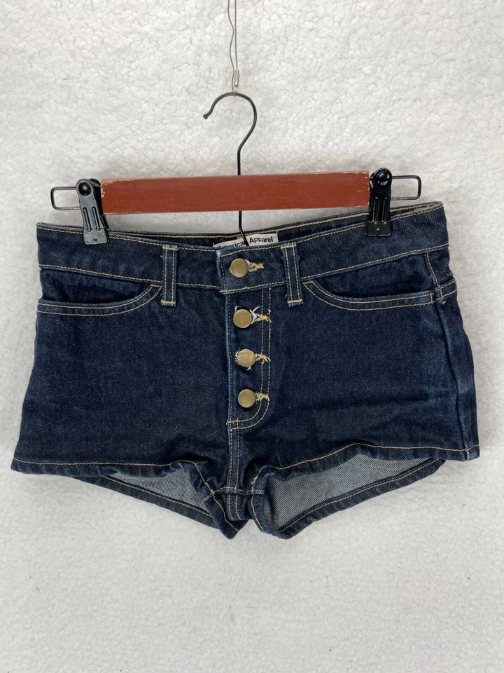 American Apparel Disco Shorts Women 25 Button Fly Dark Wash Jean High Rise USA - Image 2 of 4