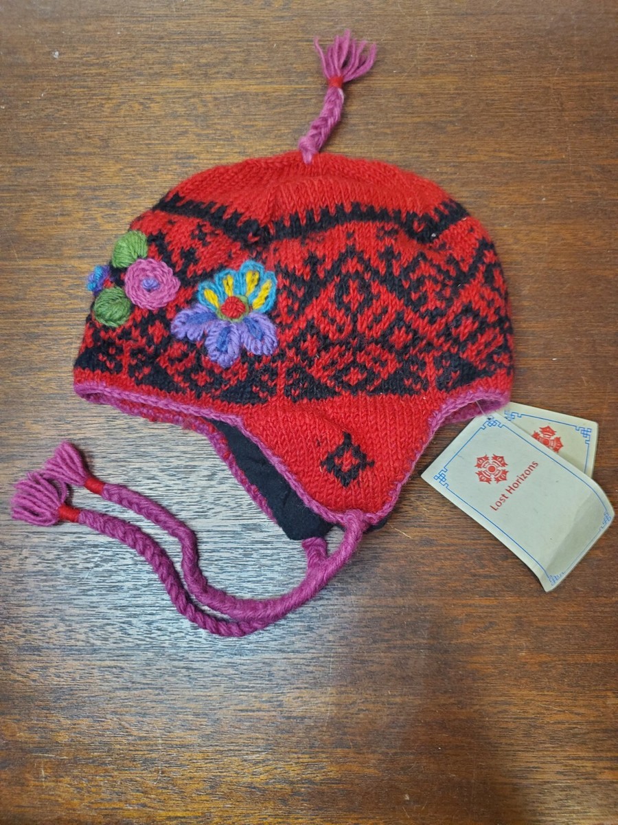 Lost Horizons Wool WINTER Hat Red‎ Fair Isle NEPAL ONE SIZE UNISEX Valencia Wool Beanie - Fair Isle Knit Hat – Lost Horizons USA main image 3