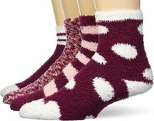 Amazon Essentials Unisex Kids' Fuzzy Cozy Socks, 4 Pairs - One Size - Red Multi