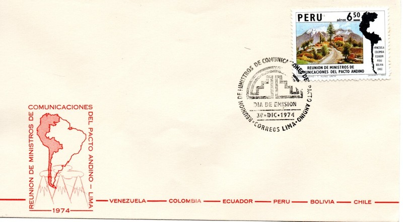 First Day Postmark Envelope, Andean Pact Reunion Peru 1974, accept offers