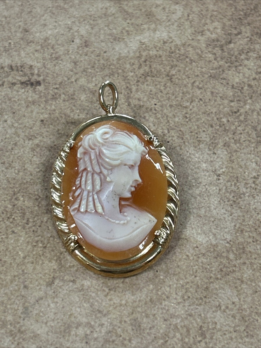 Antique 14K Gold Cased Cameo Brooch Pendant View 2
