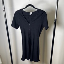 ASOS Casual Black Button up Cotton Mini Dress Ruffle Bottom Size 4