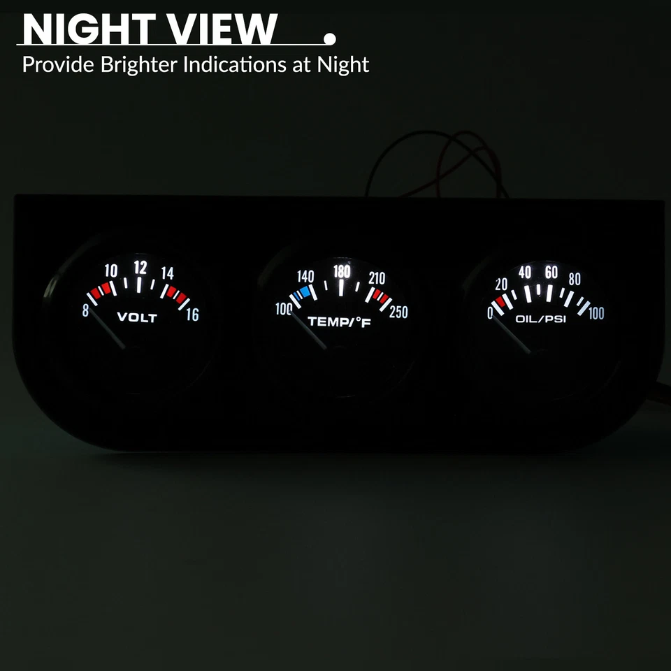 3in1 52mm 2" Chrome Car Triple Gauge Set Kit Water Temp Oil Pressure Volt Meter - Image 4 of 4