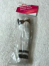 Deluxe Knit Pom Pom Style Golf Putter Headcover Bone & Brown NEW