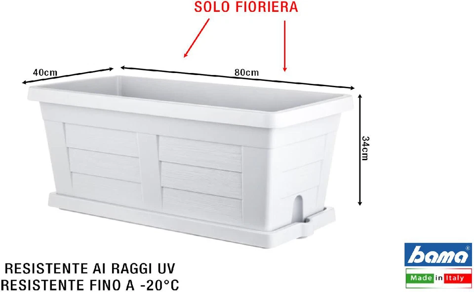 Bama Fioriera Effetto Legno cm 80x40x34h Bianco Ghiaccio 31182