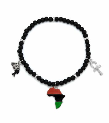 [Icemond] Africa Map, Queen Nefertiti, Ankh 3 Charm Stretchable Anklet