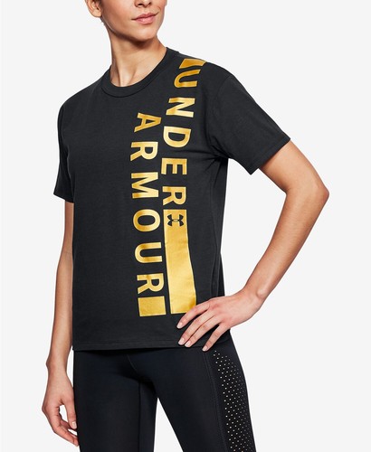 Under Armour Womens Metallic Logo T-Shirt Black Size 2XL