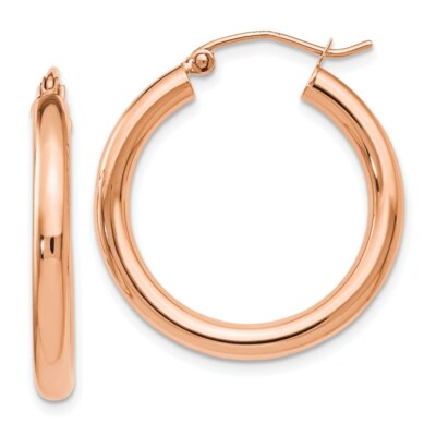 Real 14kt Rose Gold 3mm Polished Hoop Earrings