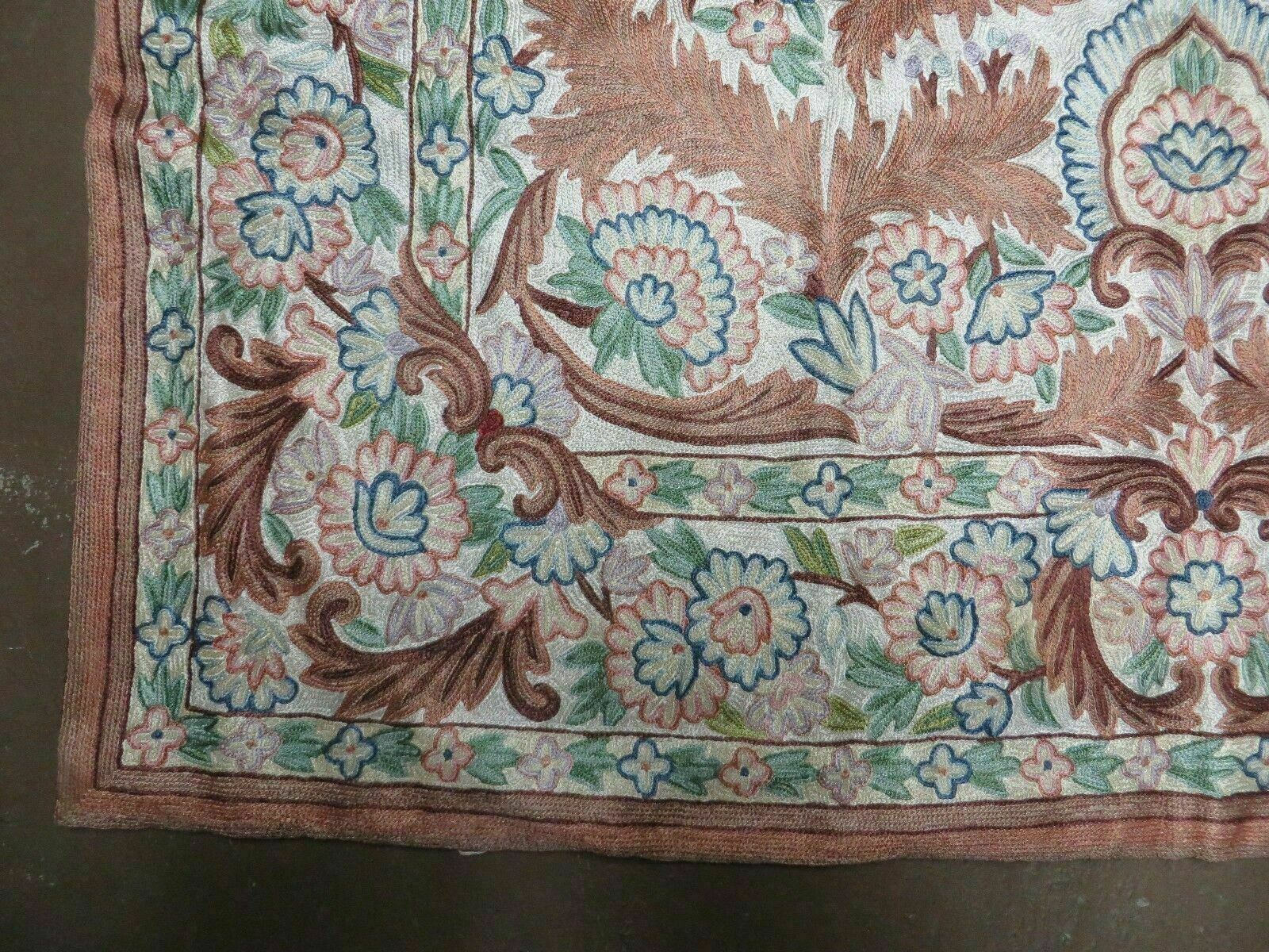 4' X 6' Vintage Embroidery Hand Stitched Rug Silk On Cotton India ...