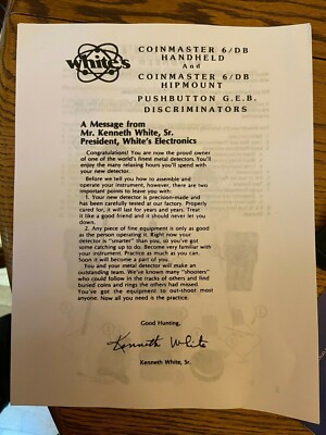 WHITES COINMASTER METAL DETECTOR 6 DB MANUAL HAND HELD & HIP MOUNT