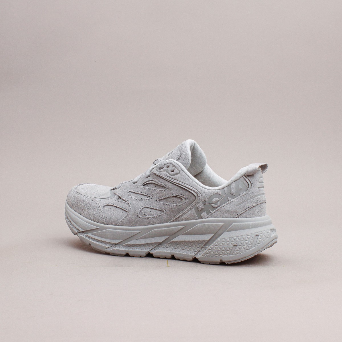 Hoka One One Clifton L Suede Limestone Grey Running Shoes New Men 1122571-LLTN