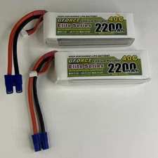 Lot of 2 GForce 2200mAh 40C 2S 7.4V Elite LiPo Batteries w/Connector Plugs