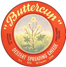 Buttercup Dessert Spreading Cheese Skive Factory DENMARK Vintage Label 4"