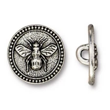 TierraCast Bee Buttons, Antiqued Silver Plated Pewter (Pkg. of 4)