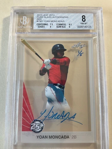 Yoan Moncada ROOKIE AUTO 2015 Leaf Pure Glass RC Red Auto YM1 1/5 BGS 8/10
