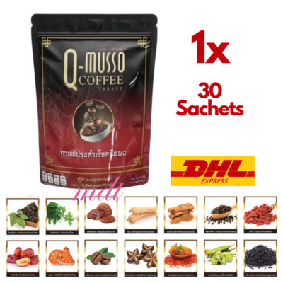 1 Packs Q-Musso Coffee Mixed Powder Instant 14Herbs 0% Cholesterol Healthy Thai
