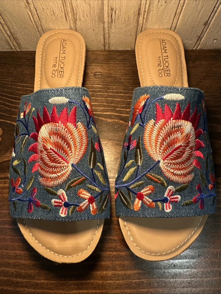 Sandalias Adam Tucker by Me Too NIKO 12 bordadas azules florales Nella talla 8 ¡USADAS EN EXCELENTE ESTADO! Foto 2 de 4