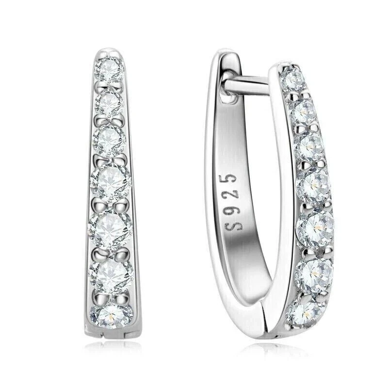 1CT Round Cut Real Moissanite Women's Huggie Hoop Earrings 14k White Gold Plated - Image 3 of 4