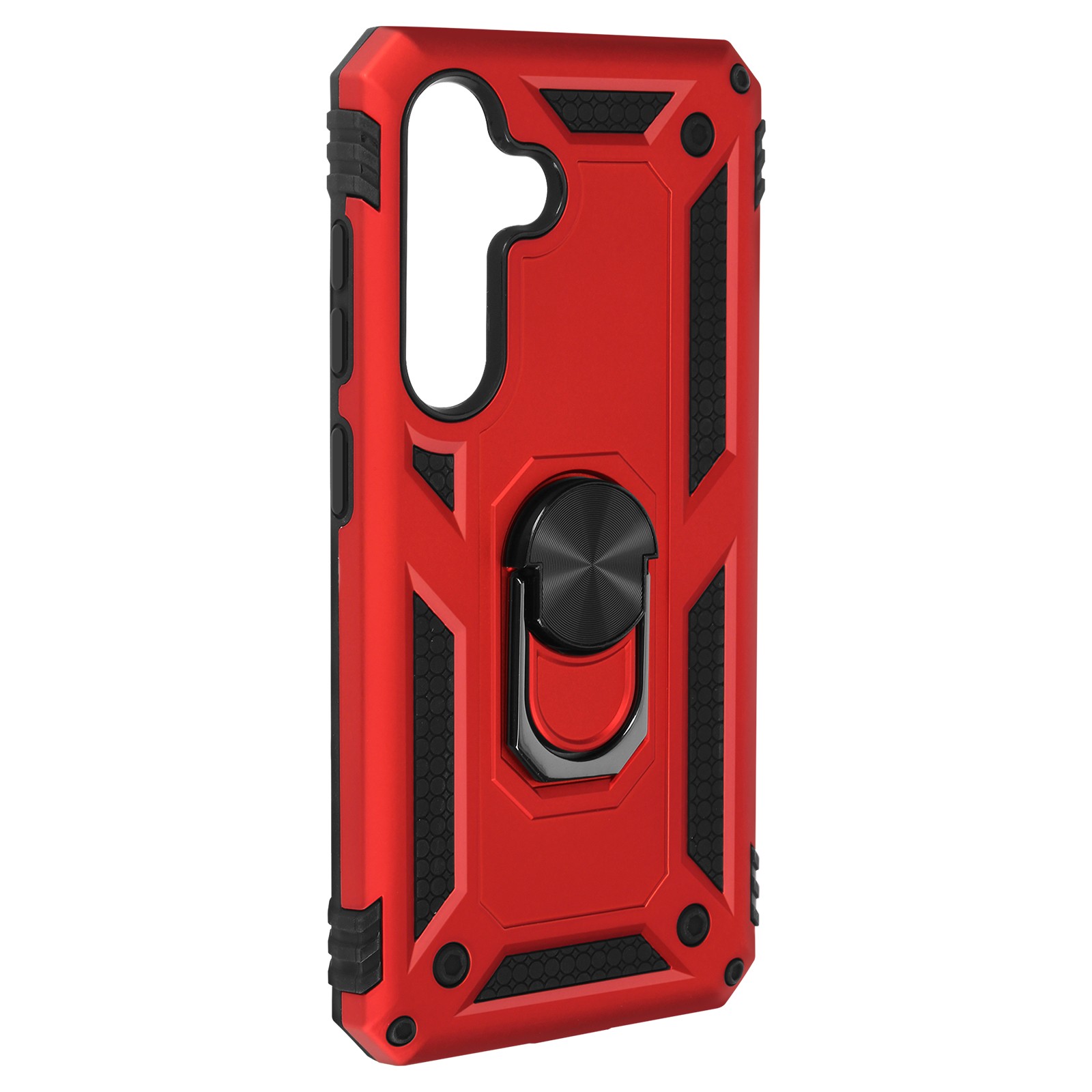 Coque Galaxy S25 Plus antichoc bimatière à bague rotative rouge - 2