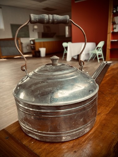 Vintage Large Revere Ware Kettle Solid Copper Chromed Wood Handle Homestead